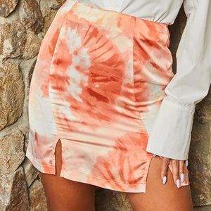 Orange Tie-dye Satin Mini Skirt